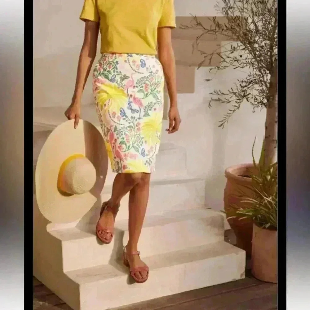 Boden Floral Pencil Skirt in Yellow, Pink, Green and Blue